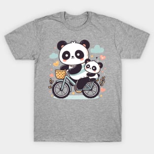 Pandas family riding on a bicycle T-Shirt